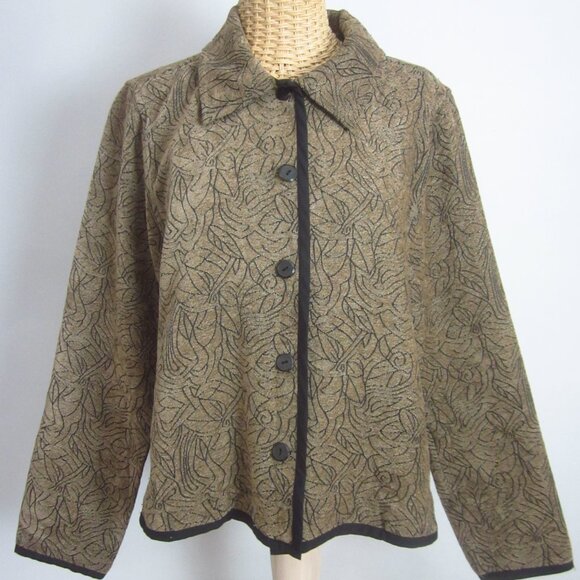 CJ Banks Christopher & Bank Womens M Blazer Taupe Brown Black Floral Jacket - Picture 1 of 11